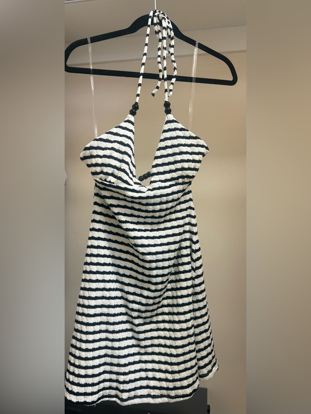 Black & White Striped Halter Dress